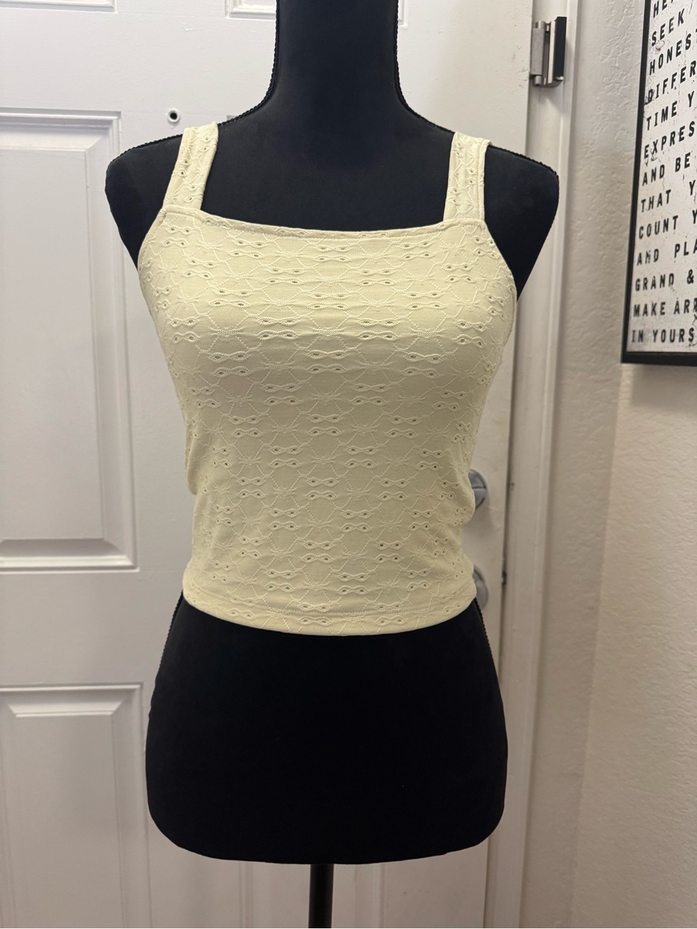 Wallflower Light Yellow Eyelet Square-Neck Crop Tank 0434